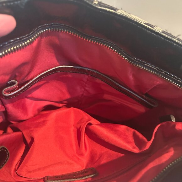 Anne Klein Cut Out Zebra Print Satchel Bag Purse Patent Black Tan Red Interior - Picture 6 of 6